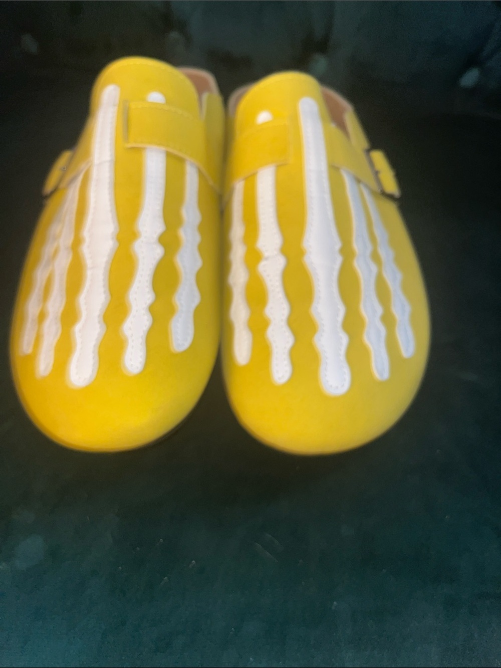 Yellow Slip-On Shoes with White Stripe Detail